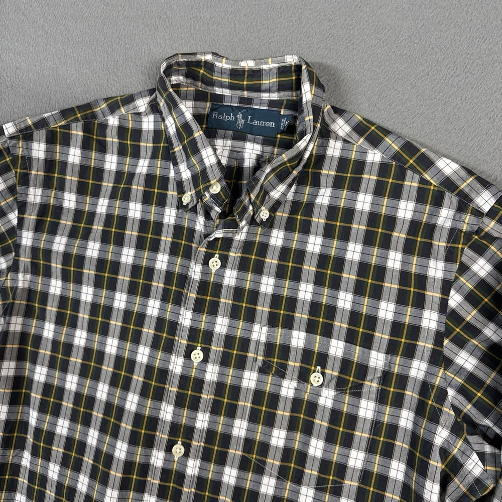 Ralph Lauren Shirt Mens Medium Green Blue Plaid Long Sleeve Button Down Dress